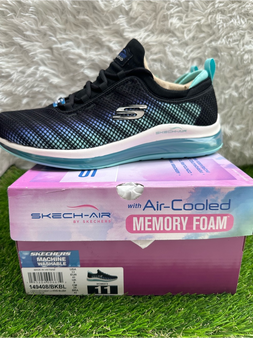 Skechers Women's Black & Teal Skech-Air Slip-On Trainer